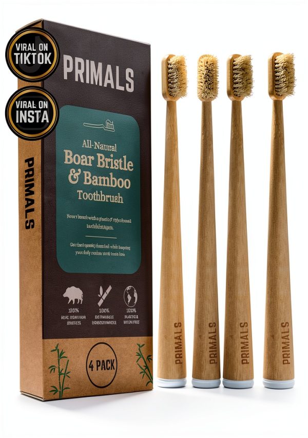 Boar Bristle Bamboo Toothbrush PRIMALS Sustainable Handle Plastic Free-0